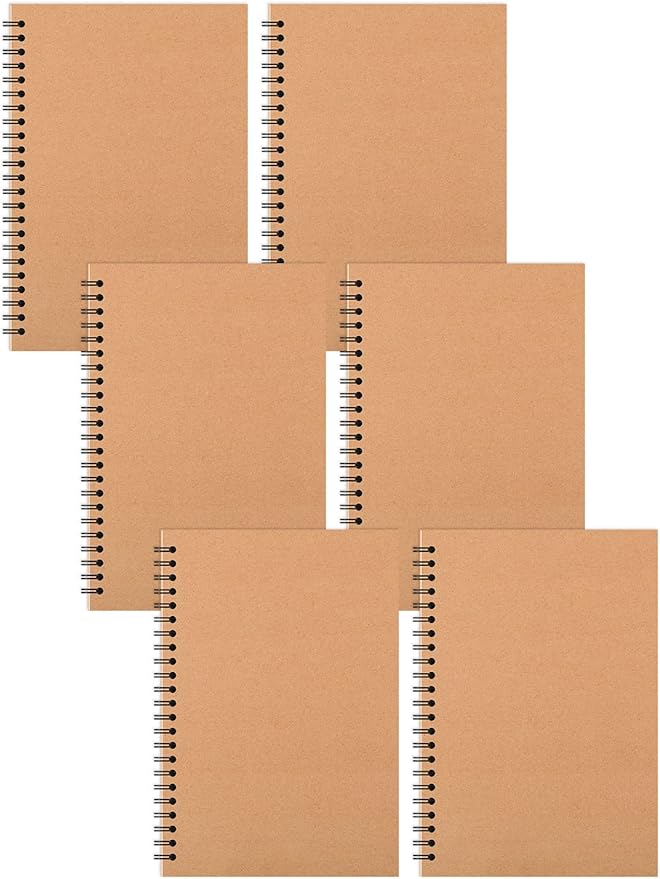 6 Pcs A5 Spiral Notebooks Journal with Kraft Cover, 5x8 Inches, Ruled Lined Paper, for Work, Sketches, Study, Notes Taking, Gifts, Brown (6 PCS(Lined))-DeskLoop Office