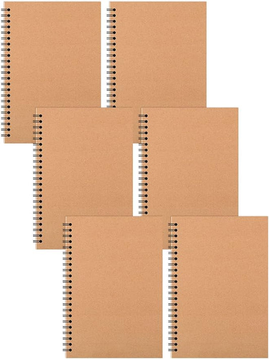 6 Pcs A5 Spiral Notebooks Journal with Kraft Cover, 5x8 Inches, Ruled Lined Paper, for Work, Sketches, Study, Notes Taking, Gifts, Brown (6 PCS(Lined))-DeskLoop Office