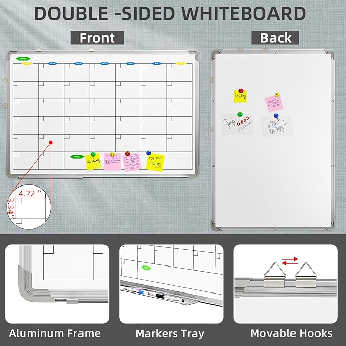 Polegas 24" X 36" Magnetic Dry Erase Board Whiteboard with Lines, Wall Hanging Monthly Calendar to Do List Schedule Board-DeskLoop Office