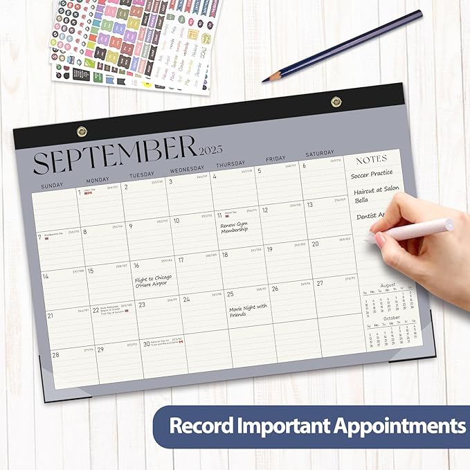 Desk Calendar 2025-2026, Monthly Desktop Large Calendar (July 2025 - December 2026) 17" x 12" Desk Wall Planner for Family Office Teacher School, Blue-DeskLoop Office