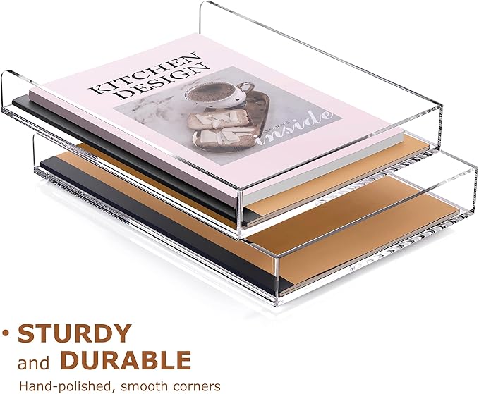 SANRUI 2 Tier Acrylic Stackable Paper Letter Tray, Vertical A4 File Desk Organizer and Accessories Sorter Tray, Clear Workspace Office Supplies Organizers, 12inx9.25inx3.42in-DeskLoop Office