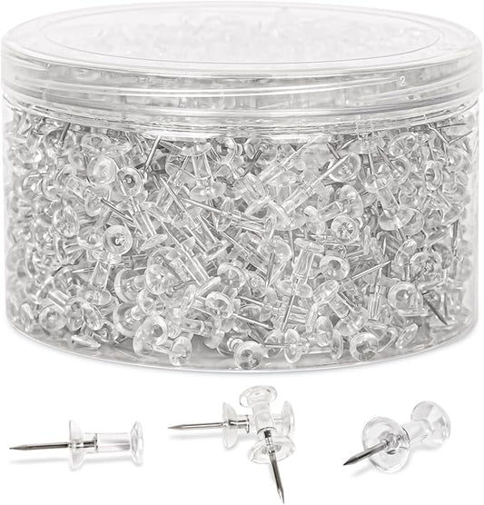 1000 PCS Clear Push pins Tacks for Wall Cork Board Bulletin Board use Clear Plastic Head Pins for Home Office Craft Projects-DeskLoop Office