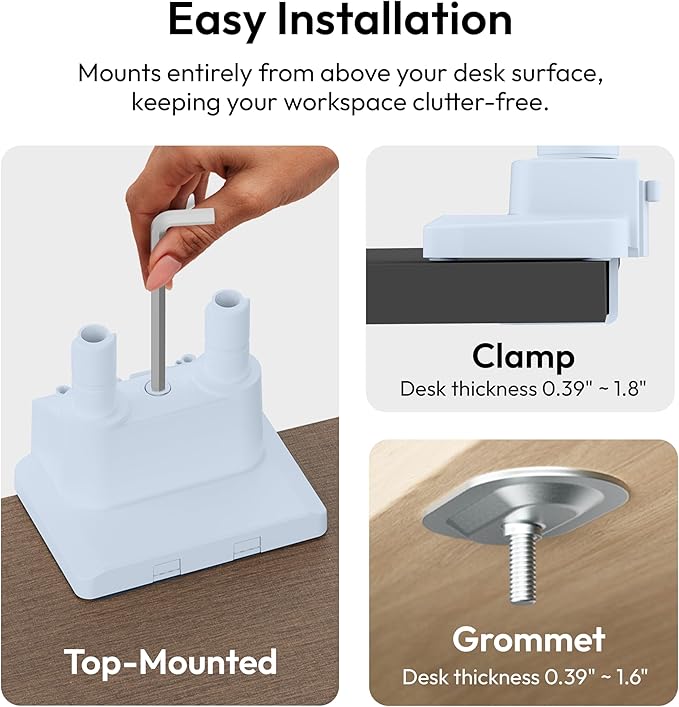 Pixio PS1D Wave Blue Dual Monitor Arm Stand Desk Mount - Fits up to 32 inches Monitors and up to 19.8lbs. VESA Compatibility and Integrated Cable Management-DeskLoop Office