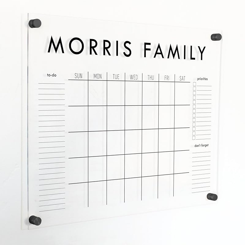 Personalized Clear Acrylic Calendar for Wall, Calendar Whiteboard for Wall, Dry Erase Wall Calendar, Wall Calendar Organizer System for Home (Block, Black, 23"W x18.5"H)-DeskLoop Office