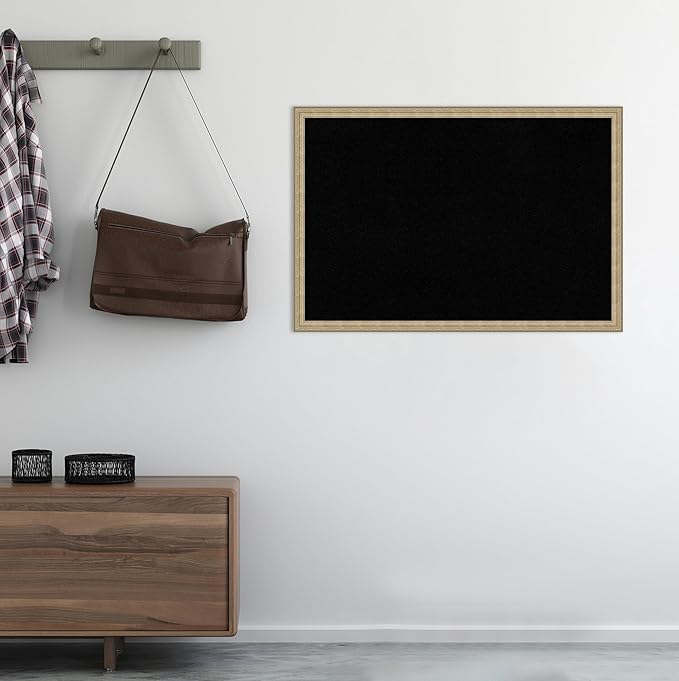 Amanti Art Black Cork Board for Wall, 26x38 Vision Board with Champagne Frame, Large Corkboard Office Decor for Home Organization, Traditional Corkboard Pinboard to display items for home organization-DeskLoop Office