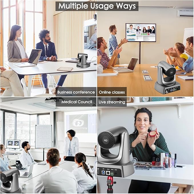 10X PTZ Conference Webcam with 3G-SDI/HDMI/USB Output, 1080P PTZ Live Streaming Camera for Church, Education, Conference Room Camera Attached Remote Control Work with Zoom, Skype, OBS-DeskLoop Office