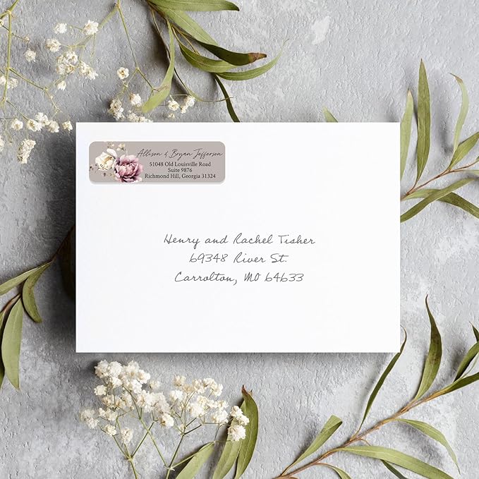Taupe Watercolor Floral Rolled Address Labels / 250 Personalized Return Address Labels/Designer Address Stickers in Elegant Plastic Dispenser-DeskLoop Office