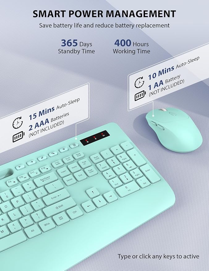 Wireless Keyboard and Mouse Combo - Full-Sized Ergonomic Keyboard with Wrist Rest, Phone Holder, Sleep Mode, Silent 2.4GHz Cordless Keyboard Mouse Combo for Computer, Laptop, PC, Mac, Windows (Green)-DeskLoop Office