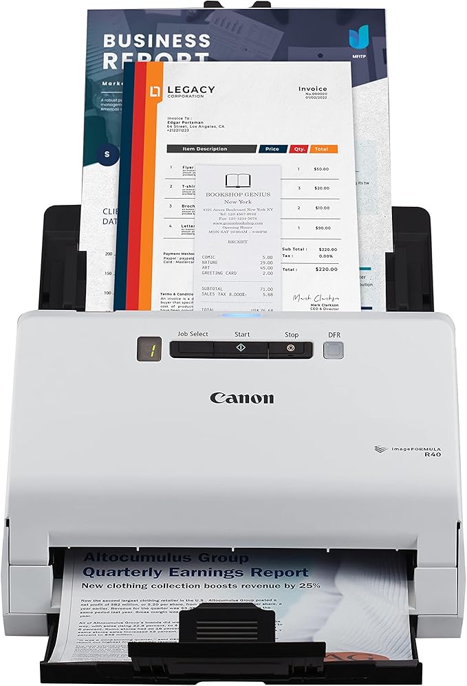 Canon imageFORMULA R40 Office Document Scanner Receipt Edition, for PC and Mac, Scan & Extract Data to QuickBooks Online, Color Duplex Scanning, Auto Document Feeder, Easy Setup for Office Or Home Use-DeskLoop Office