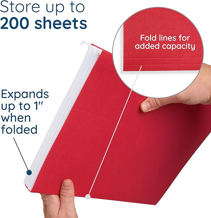 25 Blue Summit Supplies Red Hanging File Folders Letter Size – Durable 11pt Paper, Plastic Tabs and Inserts Included, Fits Standard Filing Cabinets and Desktop Organizers-DeskLoop Office