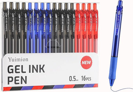 16 Pcs Retractable Gel Pens Fine Point (0.5mm) Rollerball Pens for Smooth Writing (Black&Red&Blue Ink) for Women Men Journaling School and Office Supplies Use…-DeskLoop Office