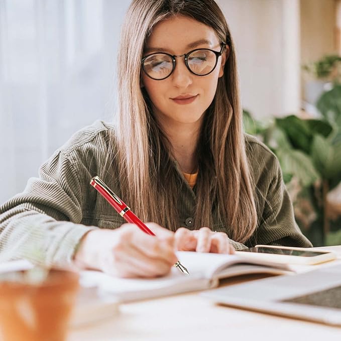 Cheericome Fountain Pen - Luxury Fountain pen set for Men & Women - Ink Pen for Smooth Writing - Fountain Pen Fine Nib,Includes 10 Ink Cartridges and Ink Refill Converter - Red-DeskLoop Office