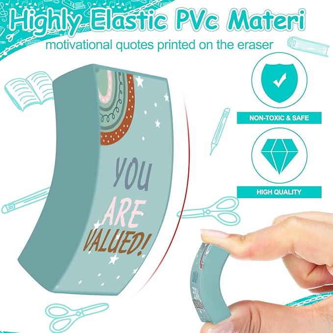 200 Pcs Back to School Inspirational Erasers Bulk Gifts Boho Everyone is Welcome Classroom Decor Fun Rainbow Motivational Pencil Erasers for Classroom Office Teacher Artists Prize Reward-DeskLoop Office