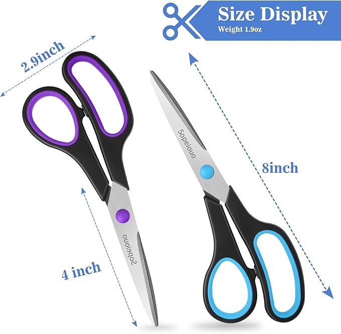Scissors Set of 6-Pack, 8" Scissors All Purpose Comfort-Grip Handles, Sharp Scissor for Office Home School Craft Sewing Fabric Supplies, High/Middle School Student Teacher, Right/Left Hand-DeskLoop Office