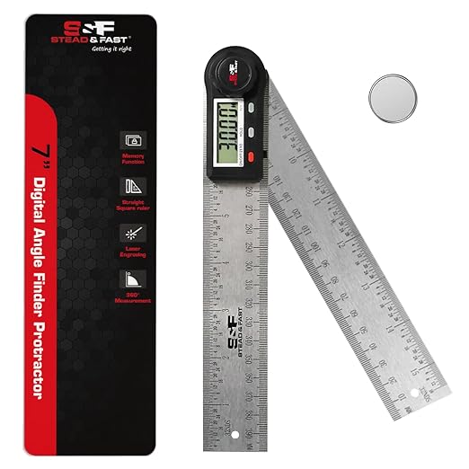 Angle Finder Tool Digital 7 Inch / 200 mm Stainless Steel DPRAF-7-B, Digital Protractor Display Angle Ruler for Measuring, Woodworking, Construction, Wall angle Measurement by S&F STEAD & FAST-DeskLoop Office
