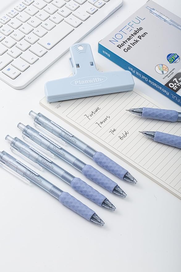 Retractable Gel Pens Clicker, Medium Point 0.7, Premium Comfort Grip for Smooth Writing Planner and School Supplies (Black, 1 Count (Pack of 8))-DeskLoop Office