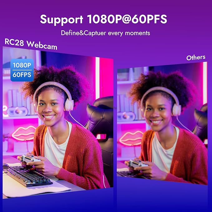 ROCWARE RC28 1080P 60FPS Webcam with Dual Microphones | Cardioid & Omnidirectional Pickup, Hi-Fi Sound, AI Noise Cancellation & Raw Audio Modes for Streaming, Video Calls & Studio-Quality Recording-DeskLoop Office