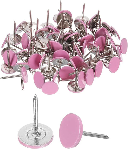 uxcell 150Pcs Upholstery Tacks, 11mmx17mm Flat Head Thumb Tack Decorative Furniture Nails Push Pins for Furniture Sofa Headboards, Pink-DeskLoop Office