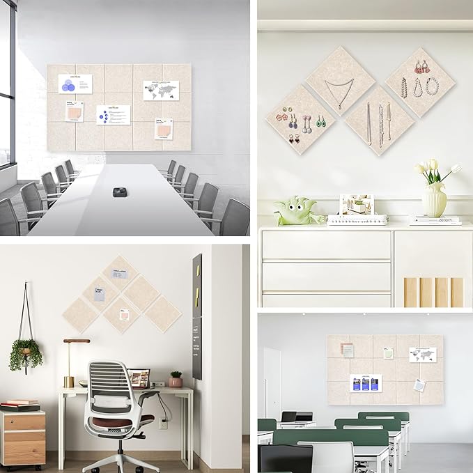 Large Cork Board for Office Wall Decor,36"x24"-6 Pack Felt Wall Tiles with Safe Removable Adhesive Tabs, 1/2" Thick, Felt Bulletin Board Pin Board Cork Boards for Walls - Oatmeal-DeskLoop Office