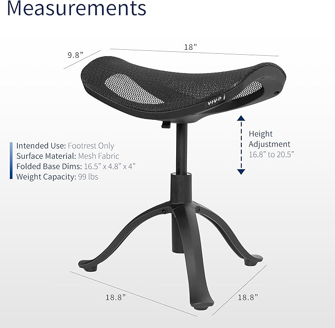 VIVO Under Desk Ottoman Foot Stool, Height Adjustable Elevated Office Leg Rest, Black, CHAIR-FR01-DeskLoop Office