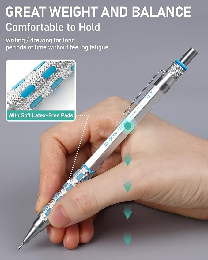 Nicpro Blocky Gear Metal Mechanical Pencil Set in Leather Case, 29PCS Art Drafting Pencils 0.3, 0.5, 0.7, 0.9&2mm Lead Pencil with 330PCS Lead (HB 2H 4H 2B 4B 6B Color) For Writing Sketching Drawing-DeskLoop Office