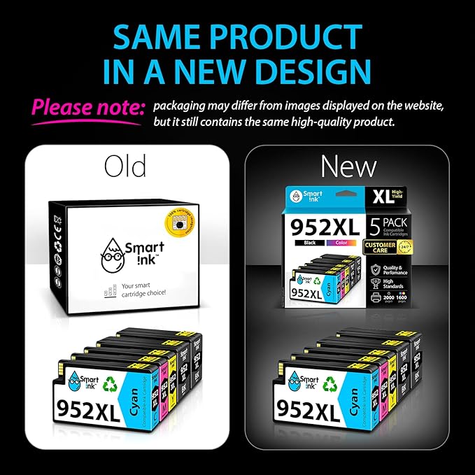 Smart Ink Compatible Ink Cartridges Replacement for HP952XL 952 XL 2 Black and Cyan/Magenta/Yellow (5 Combo Pack) to use with HP OfficeJet Pro 8710 7740 8720 8715 8210 8703 OfficeJet 8702 Printers-DeskLoop Office