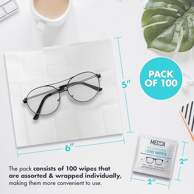 Premoistened Lens and Glass Cleaning Wipes - Portable Travel Cleaner for Glasses, Camera, Cell Phone, Smartphone, and Tablet - Disposable, Quick Drying, Streak Free - Individually Wrapped, Pack of 100-DeskLoop Office
