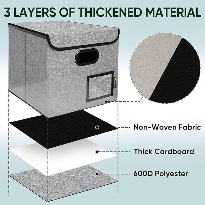 BALEINE File Organizer Box with Lid, Collapsible File Folder Organizer with Plastic Slide, Hanging File Folder Box for Office Document Storage (2 Pack, Grey)-DeskLoop Office