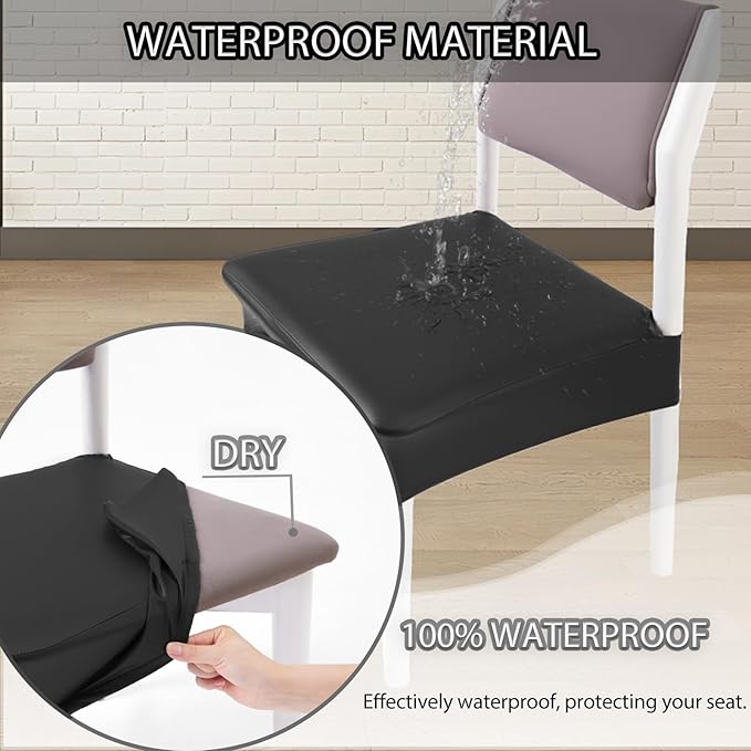 CWK Waterproof PU Leather Dining Chair Covers Set of 4-Stretchable Chair Seat Slipcovers, Removable & Washable Protector for Dining Room,Home,Office,Wedding,Rear Covers (PU-Back)-DeskLoop Office