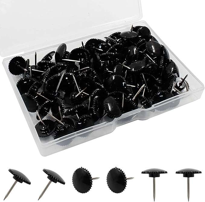 Piutouyar 100 Pcs Black Push Pins, Plastic Thumb Tacks for Wall Hanging, Flat Head and Steel Point Push Pins Wall Tacks Thumbtacks for Furniture Cork Board DIY Projects or Home Decor-DeskLoop Office