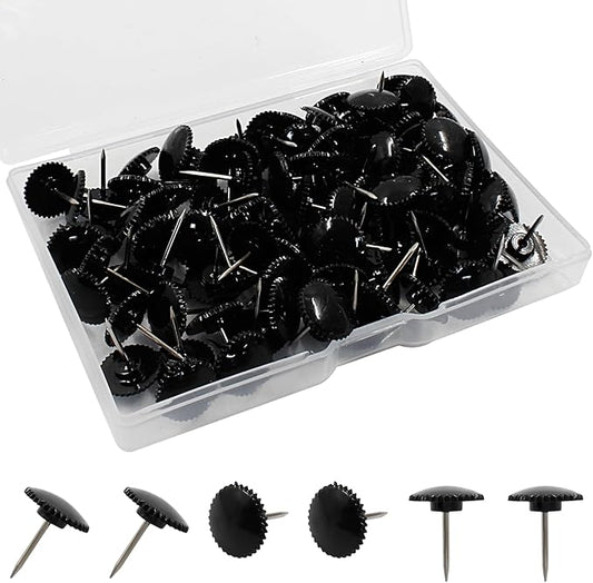 Piutouyar 100 Pcs Black Push Pins, Plastic Thumb Tacks for Wall Hanging, Flat Head and Steel Point Push Pins Wall Tacks Thumbtacks for Furniture Cork Board DIY Projects or Home Decor-DeskLoop Office
