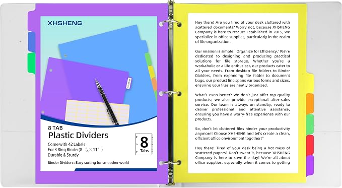Dividers for 3 Ring Binders, 5 TAB Binder Dividers - Image 7