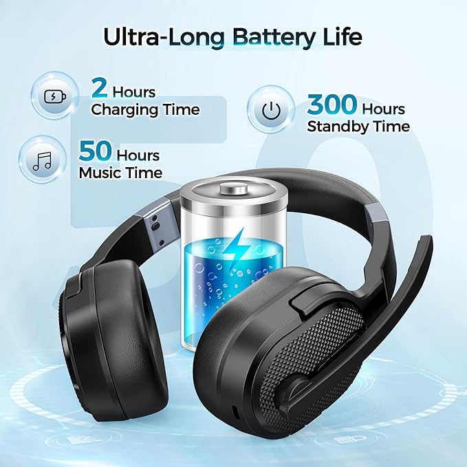 Trucker Bluetooth Headset with Dongle, Wireless Headsets with Noise Cancelling Microphone, 50+Hrs HD Talktime Bluetooth Headphones with Detachable Earpad/Single+Dual Mode for Office/Driving-DeskLoop Office