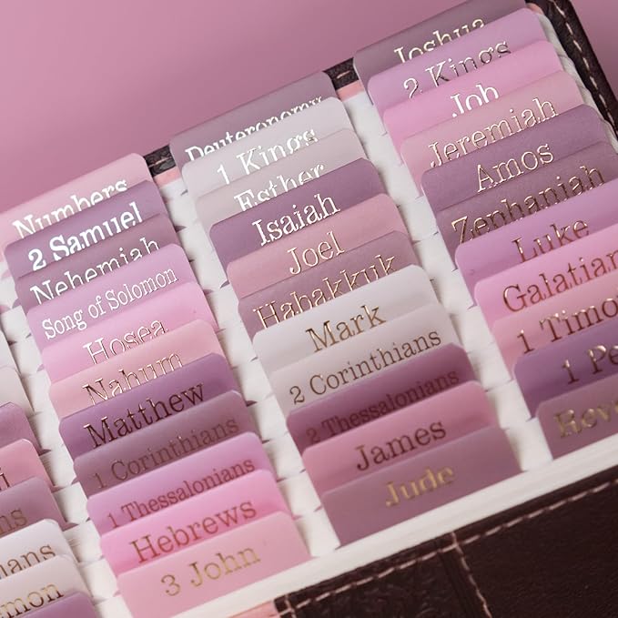 UPAFEXXI-Laminated Bible Tabs for Women and Men (Gold Foil Embossed Lettering) Reposition Large Print tabs, Easy to Read and Apply, 80 Bible Chapters Labels for Easy Navigation(Pink and White)-DeskLoop Office