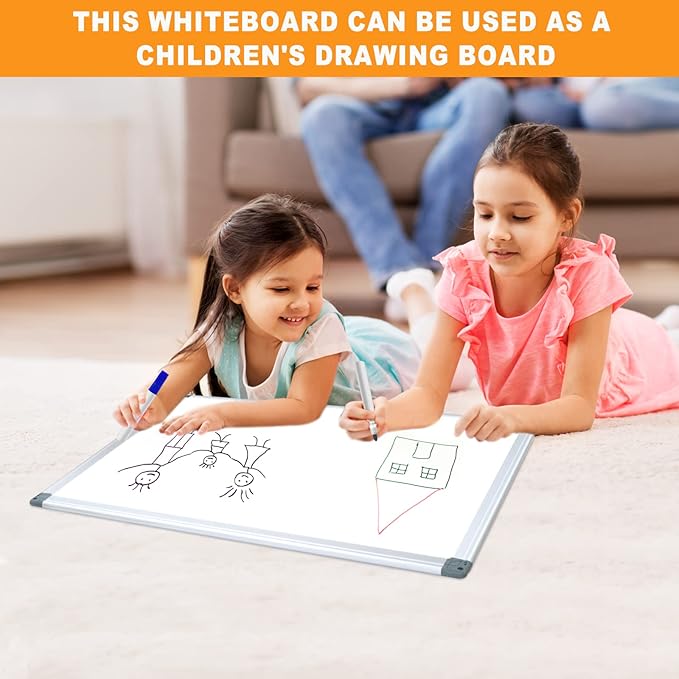H-Qprobd White Board Dry Erase Whiteboard for Wall 24x18 (2pcs) Magnetic Boards for Office Classroom & Home, Small Wall Whiteboard Including 6 Markers, 10 Magnets, 2 Erasers & 10 Adhesive Hooks-DeskLoop Office