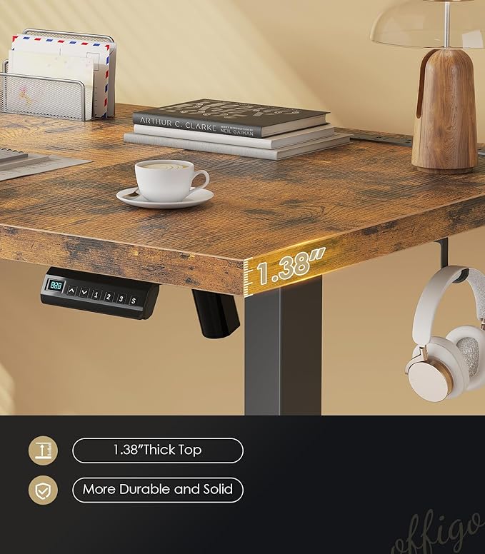 OffiGo Electric Standing Desk with 3-Piece Board, 79 Inch Height Adjustable Large Desk with Power Outlets, Sit Stand Table, Writing Computer Desk for Home, Office, Workstation, Rustic Brown-DeskLoop Office