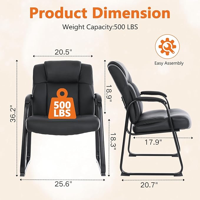 CLATINA Big & Tall 500 lb. Guest Chair, Leather Reception Chairs with Sled Base and Padded Arm Rest for Waiting Room Office Home and Meeting Conference-Black (8 Pack)-DeskLoop Office