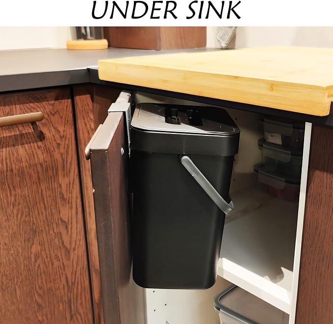 stonespace Kitchen Compost Bin for Countertop, Hanging Small Trash Can with Lid Under Sink for Kitchen Bathroom, Mountable Compost Bucket, Black-DeskLoop Office