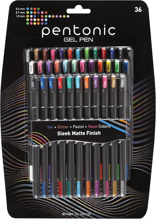 Pentonic Gel Pens, 36 Count, 36 Assorted Colors (Assorted Color, Neon, Pastel & Glitter), Medium & Fine Point, Smooth Writing For Journaling (1002358)-DeskLoop Office