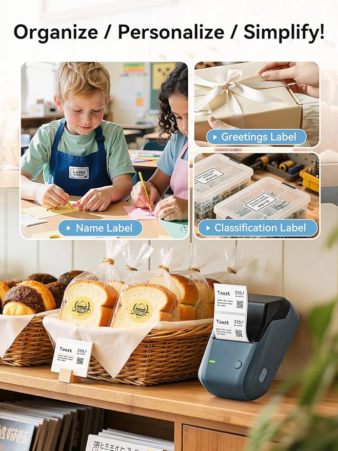 NIIMBOT B1 Label Maker Machine with Tape, 2 Inch Portable Label Printer, Bluetooth Thermal Label Printer with Multiple Templates for Small Business,Office,Home,School (Blue, 1 Printer+1 Roll Label)-DeskLoop Office