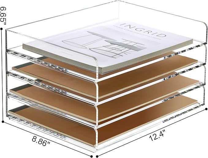 SANRUI 4 Tier Clear Desk Paper Letter Organizer Trays, A4 Stackable File Document Tray, Acrylic Desk Organizers and Accessories Sorter, Workspace Office Supplies Organizers,12.4inx8.86inx6.64in-DeskLoop Office