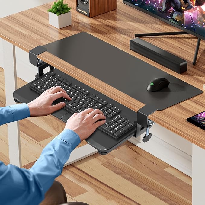 suptek Small Keyboard Tray Under Desk Pull Out with C Clamp Mount, Computer Keyboard & Mouse Tray, 20 (24.2 Including Clamps) x 11.8 inch Slide-Out Platform Computer Drawer for Typing, Black, DSF1S-DeskLoop Office
