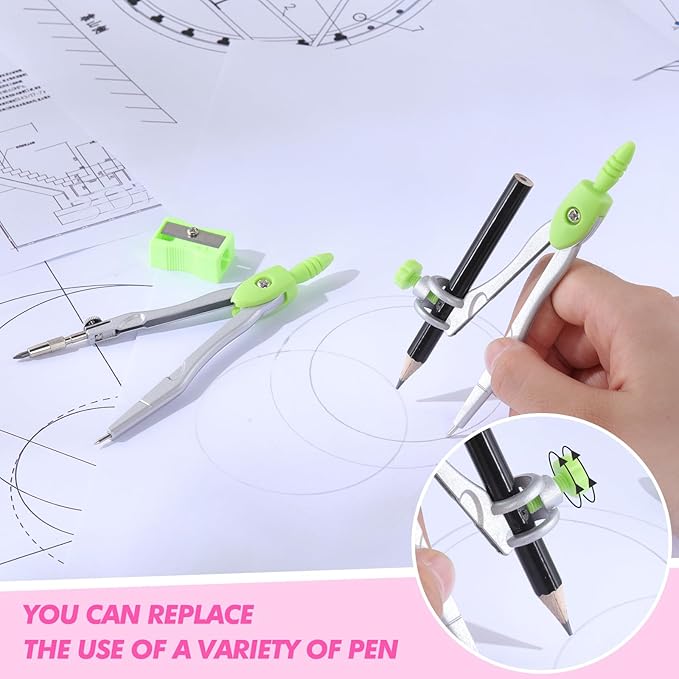 Zonon Math Geometry Set 10 Pcs Student Supplies with Shatterproof Storage Box, Includes Rulers Protractor Compass Pencil Sharpener Lead Refills Eraser Pencil for Drafting and Drawings(Green)-DeskLoop Office