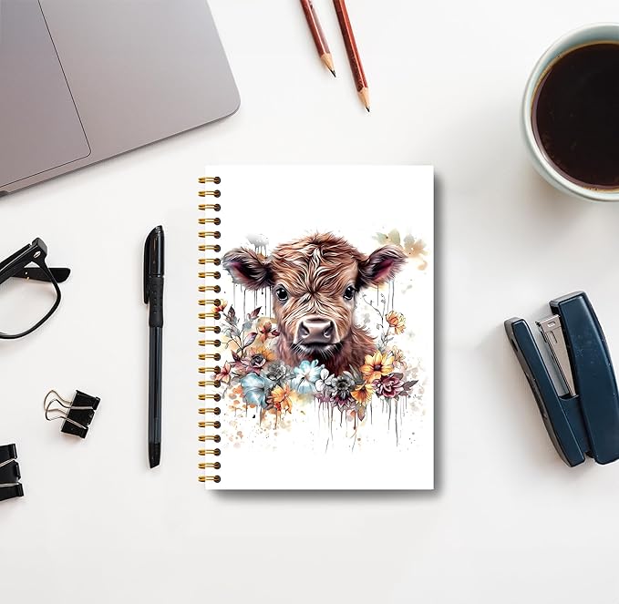 Highland Cow Notebook Journal - Highland Cow Gifts, Floral Spiral Journal Notebook 5.5×8.3, Cow Gifts for Cow Lovers, Cow Gifts for Women, 164 Pages-DeskLoop Office