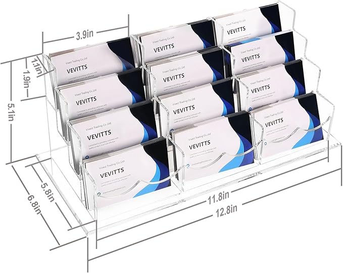 Business Acrylic Card Holder Display for Desk, 12 Slots 4 Tiers Multiple-Clear Acrylic Business Card Stand Set, Holds Approximately 600 Cards-DeskLoop Office