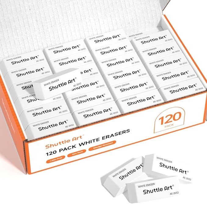 Shuttle Art White Erasers, 120 Pack Erasers Bulk, Smudge Resistant Eraser for Pencils, School Supplies for Kids, Students, Teachers, Office-DeskLoop Office