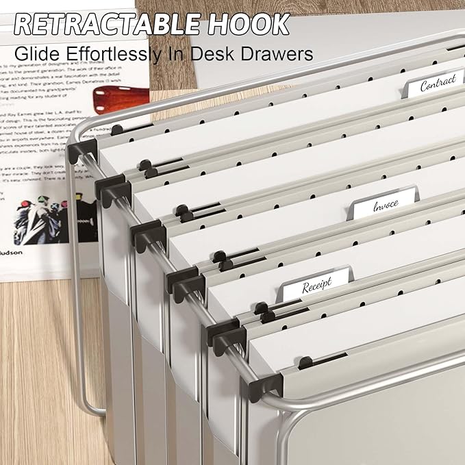 Plastic Extra Capacity Hanging File Folder Letter Size,12 Pack Reinforced Expandable Hanging Folders,Heavy Duty 2 Inch Expansion,Adjustable Tabs,Hanging Organizer Designed for Bulky Files(Gray)-DeskLoop Office