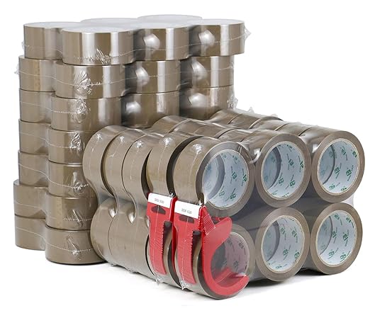 BOMEI PACK 72Rolls Brown Packing Tape with Dispenser, Bulk Box Packing Tape Rolls for Packaging, Shipping and Moving, 2.4Mil 1.88 Inch x 60 Yard-DeskLoop Office