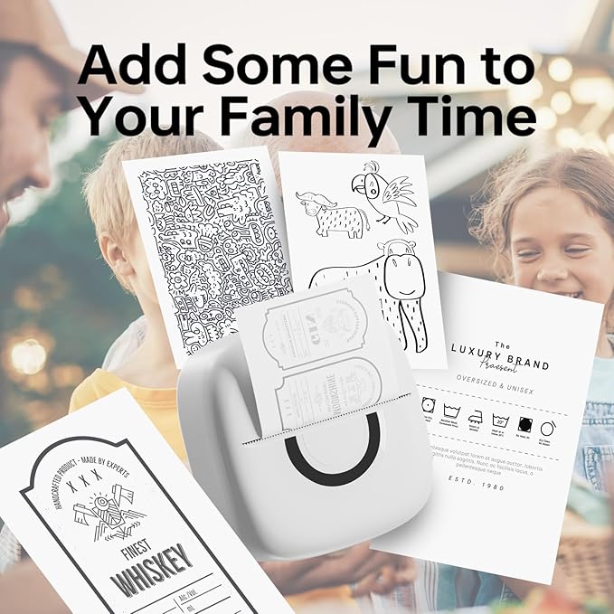 Mini Printer Sticker Thermal Printer with 3 Rolls Paper, Bluetooth Portable Phone Print Pods,Study Sticker Maker for Pictures, Photos, Journals, DIY, Compatible with Phone & Tablet-DeskLoop Office