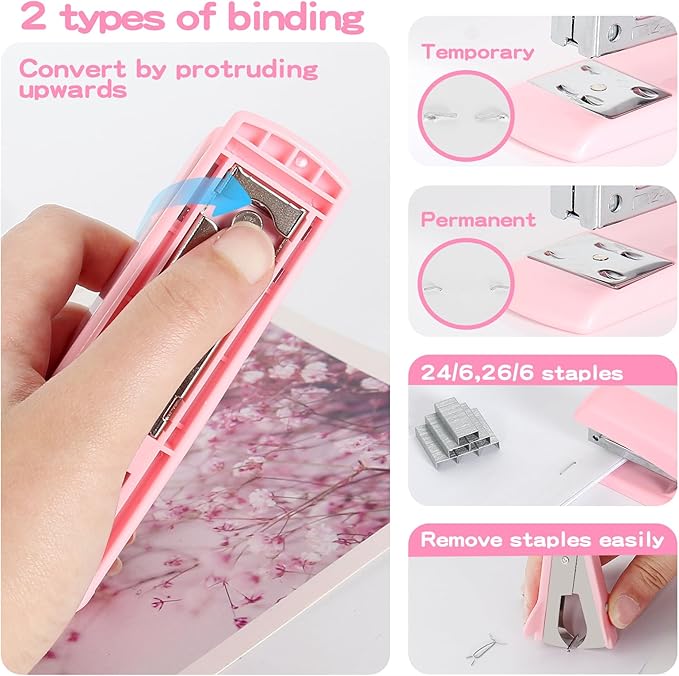 Office Desk Accessories, Pink Office Supplies Set Desk Accessories for Women, Cute Office Supplies with Stapler, Mini Stapler, Staple Remover, Tape, Clips, Scissor and Tabs, Stationary Set for Student-DeskLoop Office